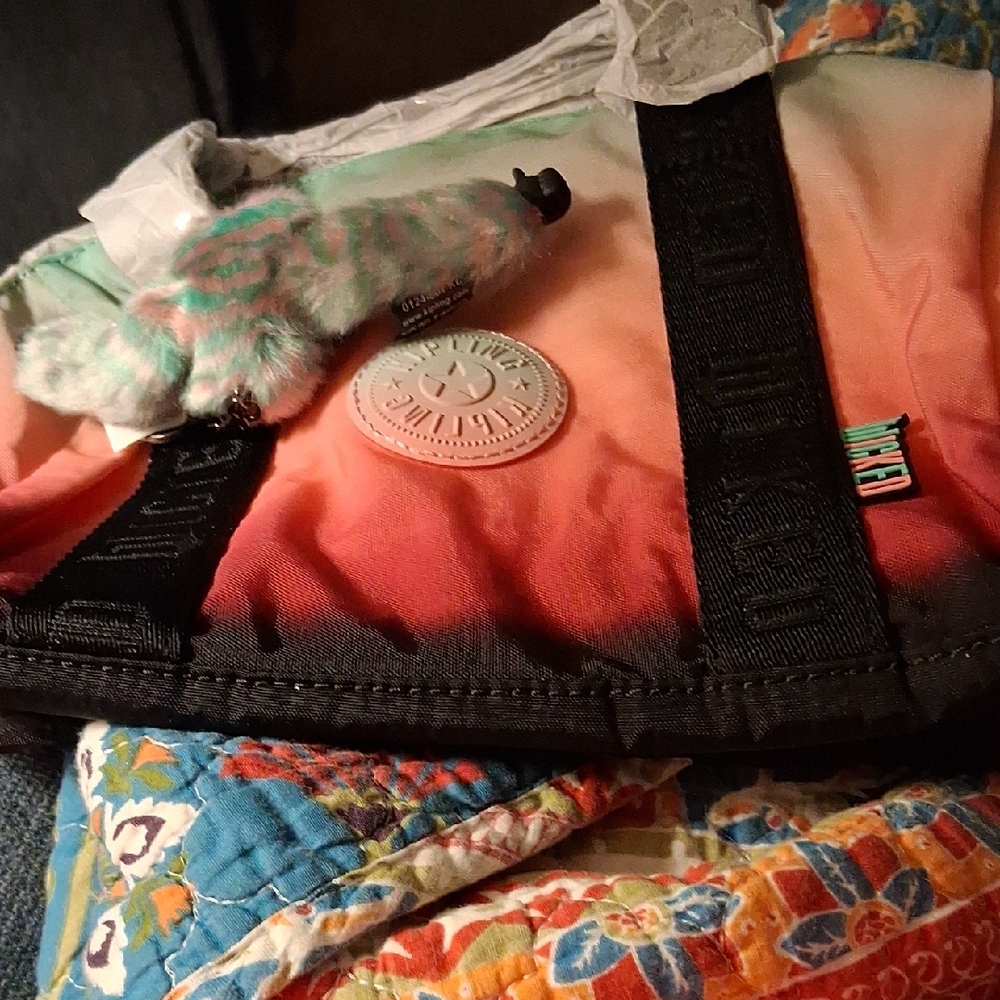 Kipling Multicolor Tote Bag with Black Straps